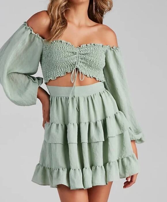 Windsor Dresses & Skirts - Windsor XS NWT sage green So Sweet Ruffled Cutout Skater Dress $49.90 retail